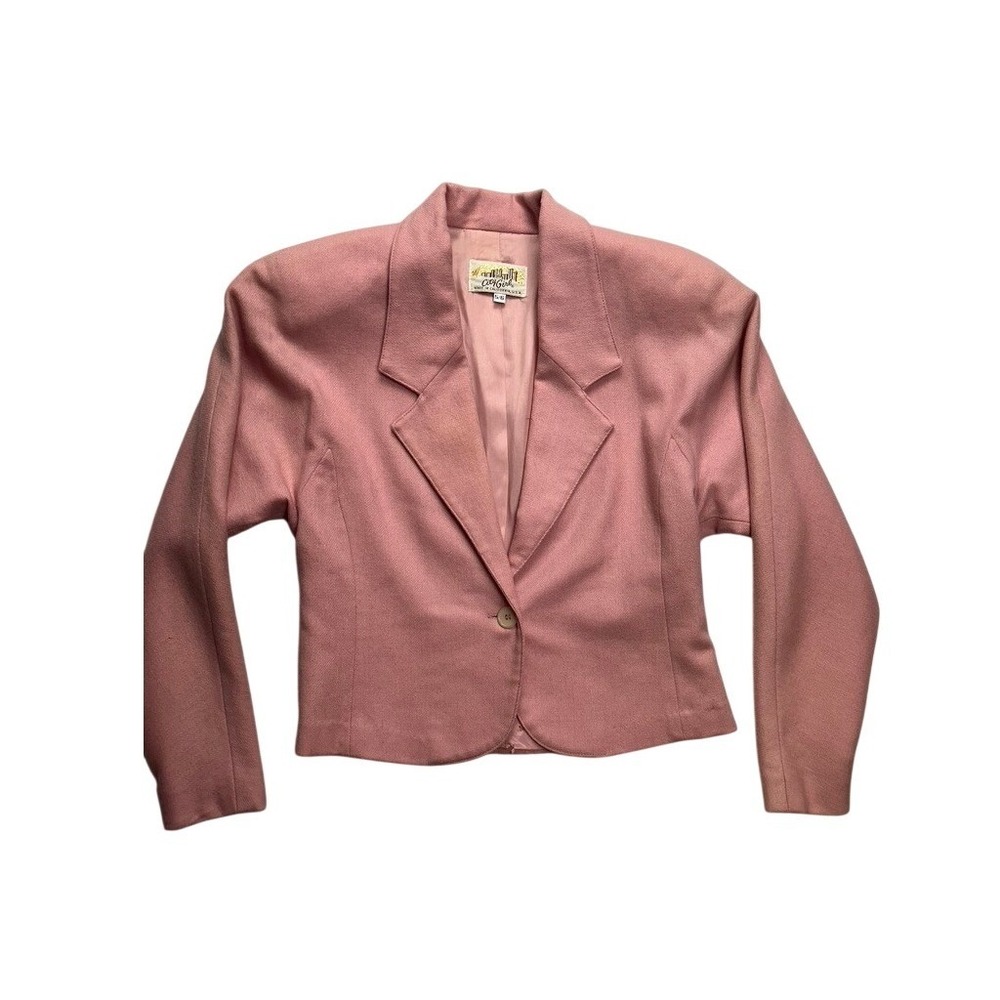 Vintage City Girl Blazer Women 5/6 Pink 80s Cropped Shoulder Pads Made in USA